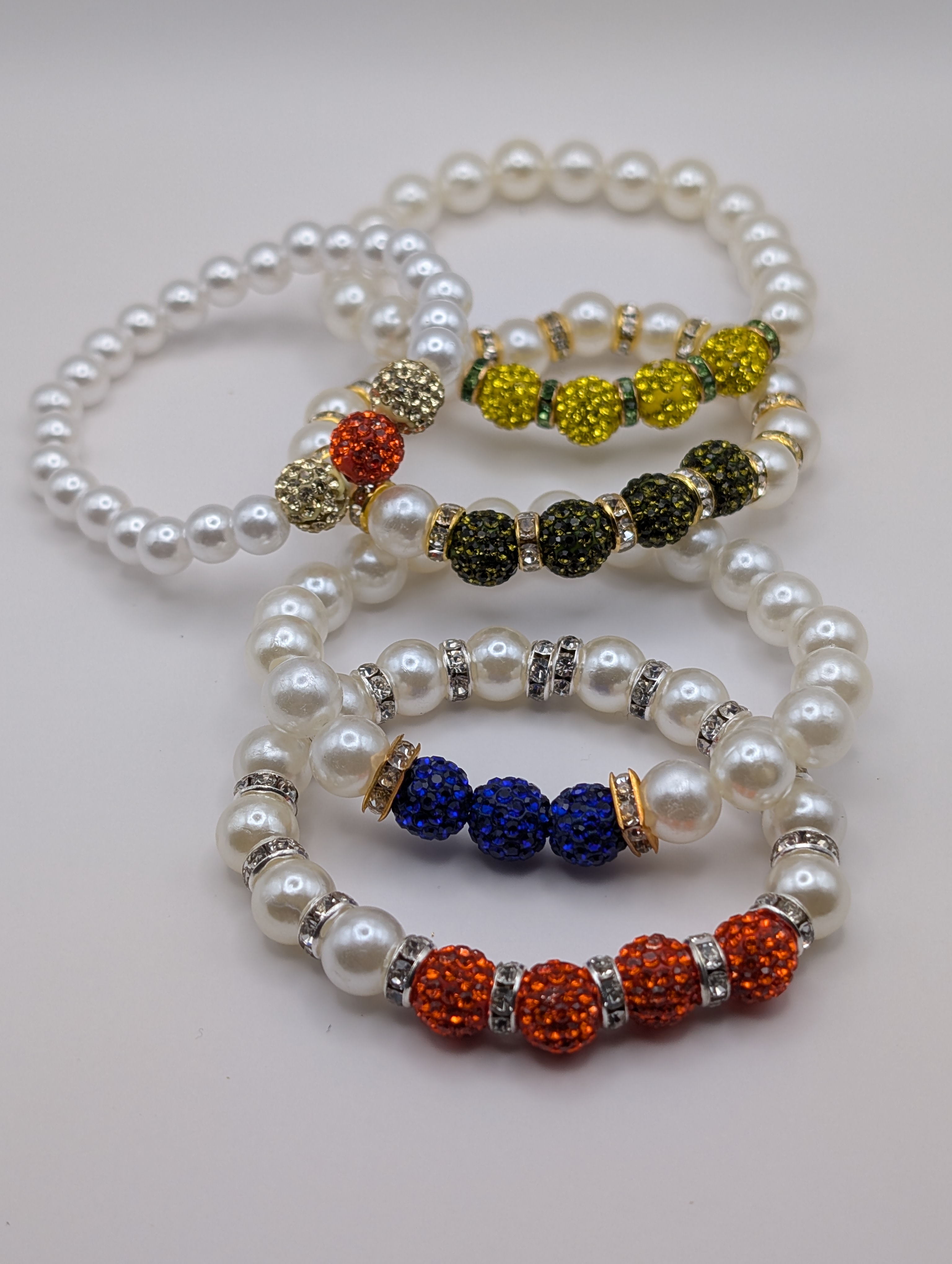 Handmade Pearl & Rhinestone Bracelet — view 2