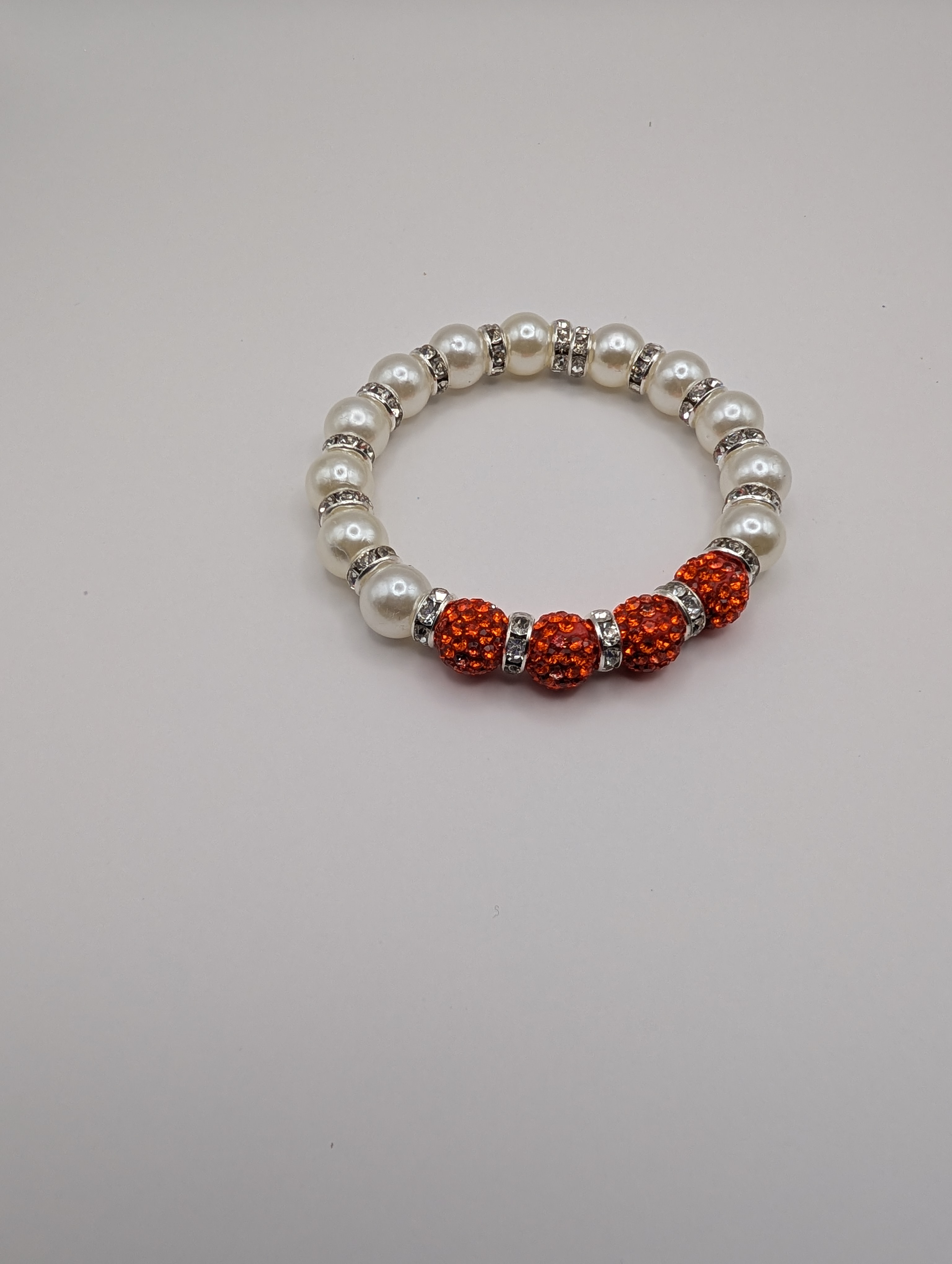 Handmade Pearl & Rhinestone Bracelet — view 3