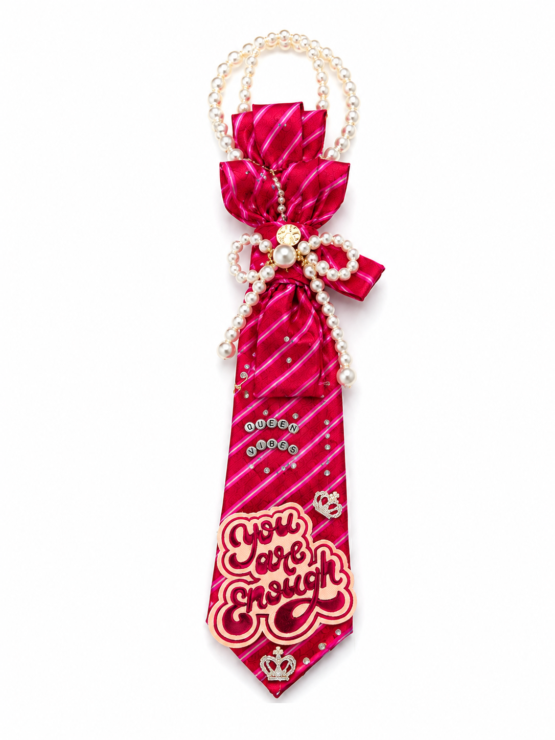You Are Enough Handmade Statement Tie Necklace | Pearl & Rhinestone Fashion Accessory — view 3