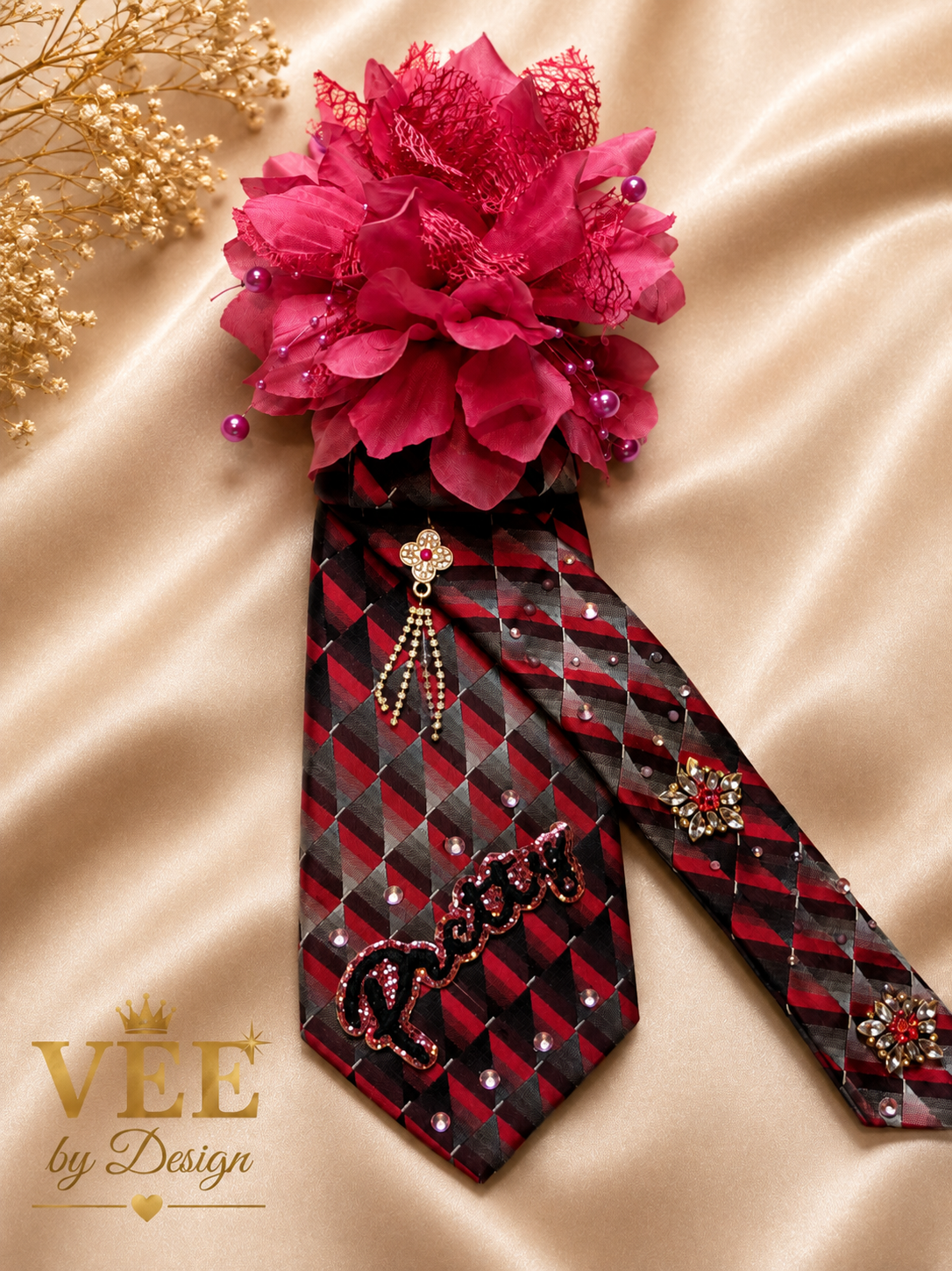 Pretty in Pink Statement Tie Necklace | Handmade Floral Wearable Art — view 2