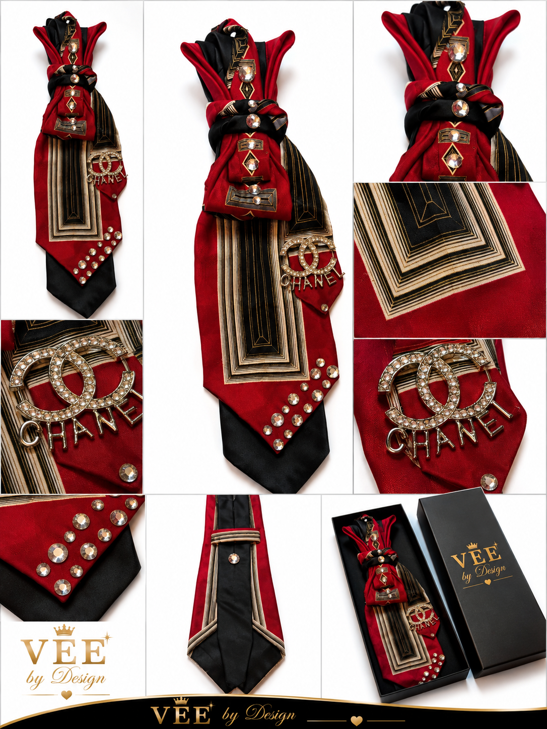 Luxury Crimson Crystal Statement Tie Necklace — view 2