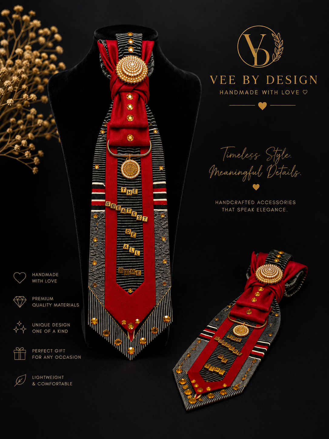 The Greatest of All Time Luxury Statement Tie Necklace | Handcrafted by VEE by Design — view 2