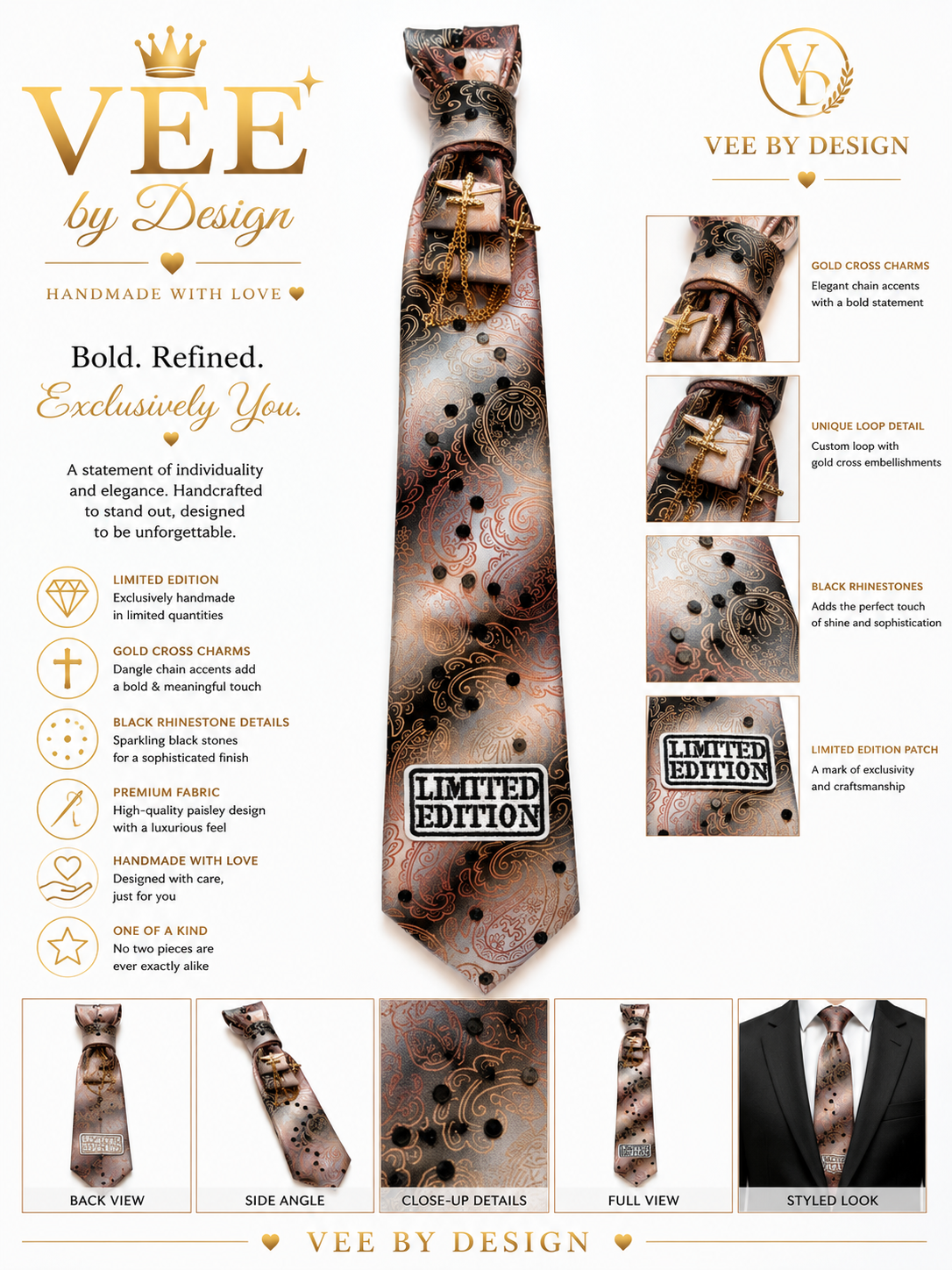 Limited Edition Paisley Statement Tie Necklace | Handmade Women's Fashion Accessory — view 2